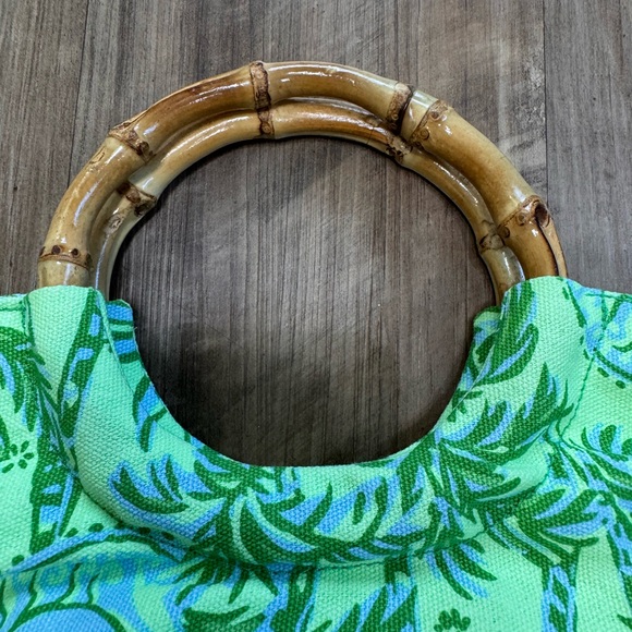 Lilly Pulitzer Bamboo Tote Handbag Cool Mint, Catching Rays Pattern, NEW no tags - Picture 7 of 15